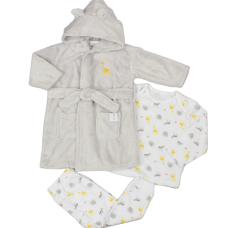G33034: Baby Grey Jungle Plush Dressing Gown & Pyjama Set (12-24 Months)